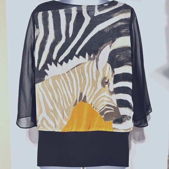 Very Vollbrach Women's Blouse-Sheer Sleeves-Size Small-Black/Zebra Print-Baggy - Picture 8 of 15